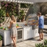 NewAge Products Classic Series 10 Ft Outdoor Kitchen Island w/ 33-in Propane Grill, Sink, Glass Door Refrigerator, Trash Bin, Door & Drawer in White/Stainless Steel - Image 2