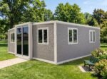20x20 Ft Tiny house Expandable Metal Storage Shed with Glass French Door and Floor and Lockable Door and Windows Mobile house