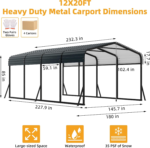 10x20ft Metal Carport Canopy with Galvanized Gable Roof - Image 7
