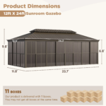 12' × Sunroom Patio Hardtop Gazebo Double Top Galvanized Steel Roof Aluminum Solarium - Image 9