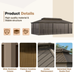 12' × Sunroom Patio Hardtop Gazebo Double Top Galvanized Steel Roof Aluminum Solarium - Image 8
