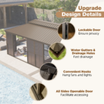 12' × Sunroom Patio Hardtop Gazebo Double Top Galvanized Steel Roof Aluminum Solarium - Image 7
