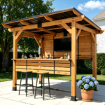 6 Ft. X 8 Ft. Cedar Wood Bar Gazebo With Countertop Shelves & TV Mount - Image 2