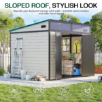 Amerlife Resin Storage Shed With Floor Double Doors Sloped Roof - Image 2