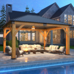 Outdoor Spruce Wood Gazebo with Galvanized Steel Hardtop COVERONICS Size: 9.35 FT. H x 13 FT. W x 11 FT. D
