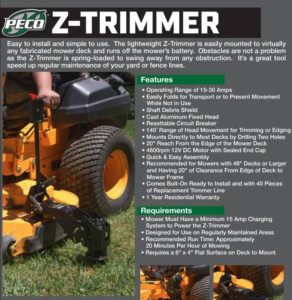 Peco ZT-3100 Z-Trimmer Zero Turn Mower String Trimmer Attachment - Image 3
