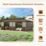12' × Sunroom Patio Hardtop Gazebo Double Top Galvanized Steel Roof Aluminum Solarium - Image 4