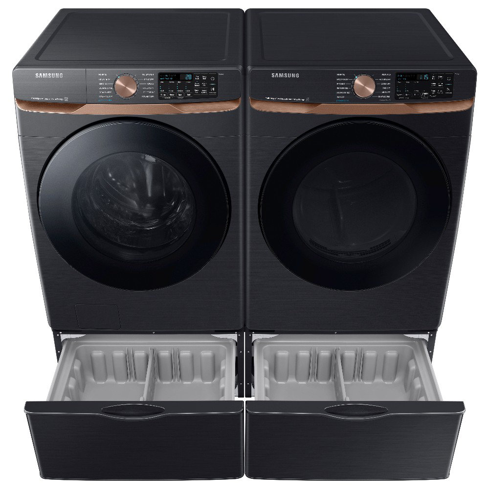 download (6) Samsung Front Load Washer & Dryer Set, 5.2 & 7.5 cu. ft., Brushed Black, Electric - Image 1