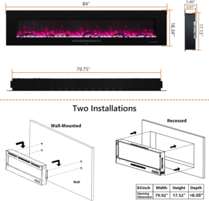 Modern Wall-Mounted And Recessed Electric Fireplace Inserts, 750W Or 1500W Heater Fireplace, Faux Log Or Crystal Hearth - Image 14