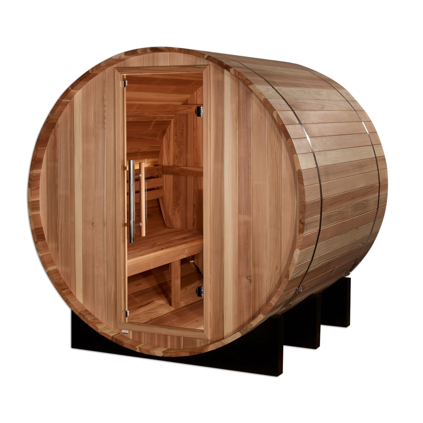 download (67) Golden Designs "Arosa" 4 Person Barrel Traditional Sauna - Pacific Cedar GDI-B004-01 - Image 1