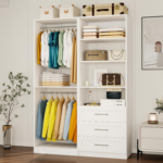 Closet System of 2 Sets with 3 Drawers & 4 Shelves & 4 Hanging Rods, 4FT-10FT Closet Organizer System
